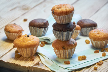 Fresh homemade delicious carrot muffins with dried fruits and nuts