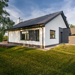 Cozy house with green lawn