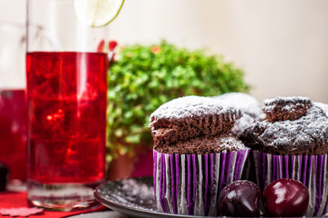 Chocolate muffins and lemonade