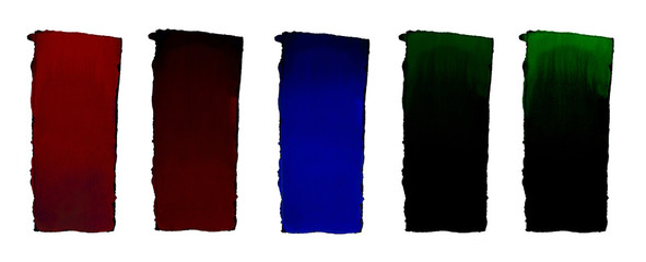 Set of 5 Watercolor gradient fill from color to black for background. Texture of watercolor paper. A vertical rectangle bounded by a line of drawing charcoal. Background.