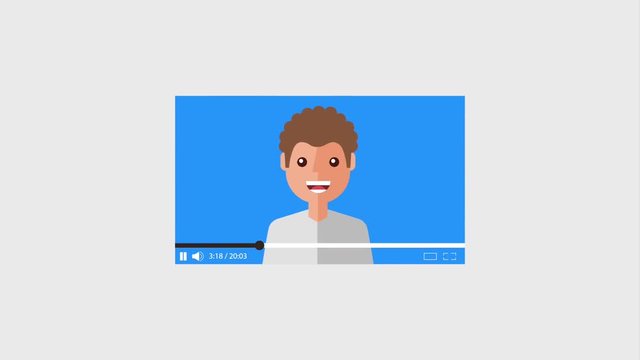 video blogger cartoon man and play record button animation hd