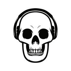 Monochrome vector illustration of skull with headphones