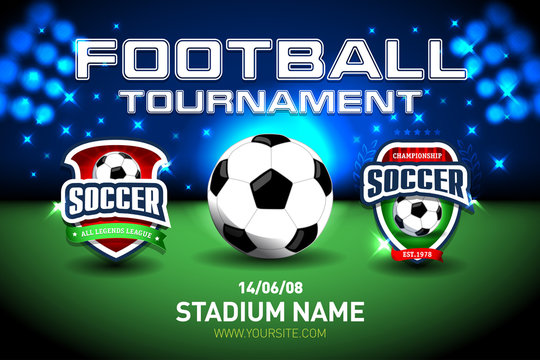 2018 world championship football cup flag and stadium background. soccer scoreboard match vs strategy broadcast graphic template