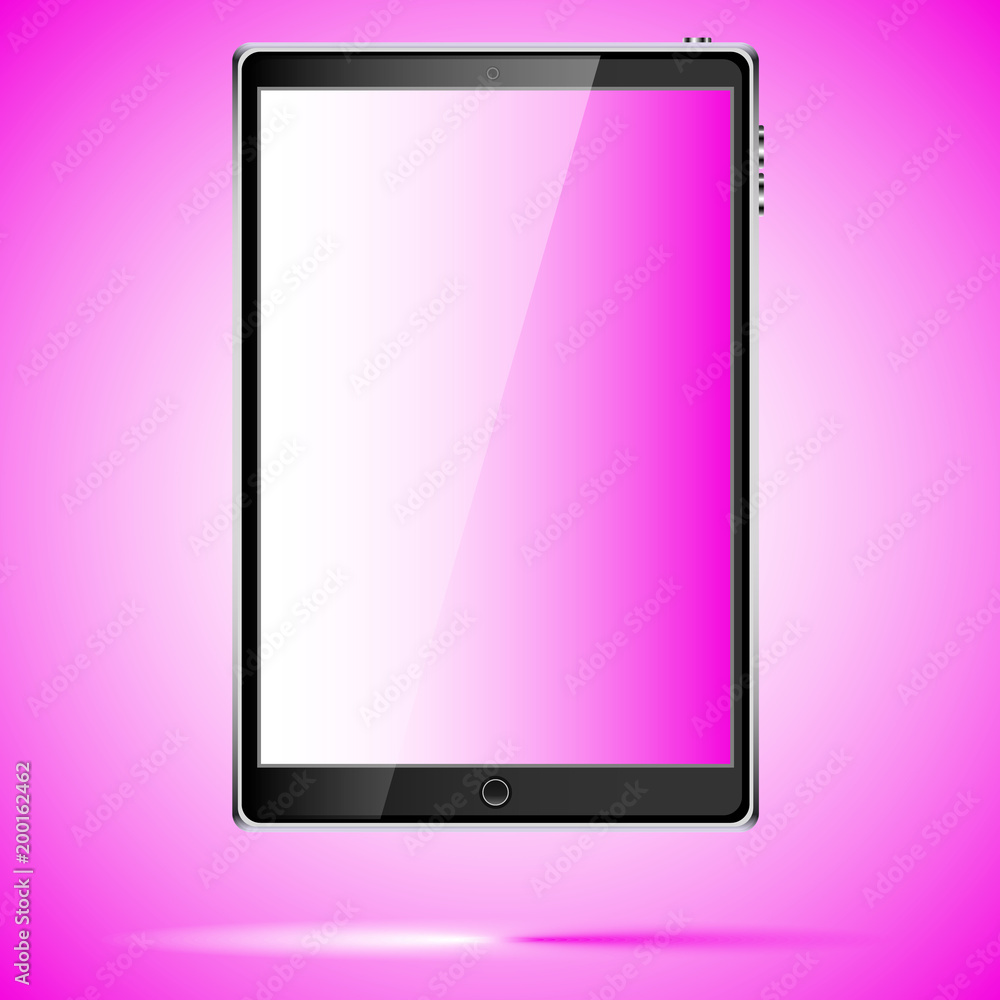 Poster black realistic mobile touch smart tablet computer with an unfilled screen with a glare of light wit