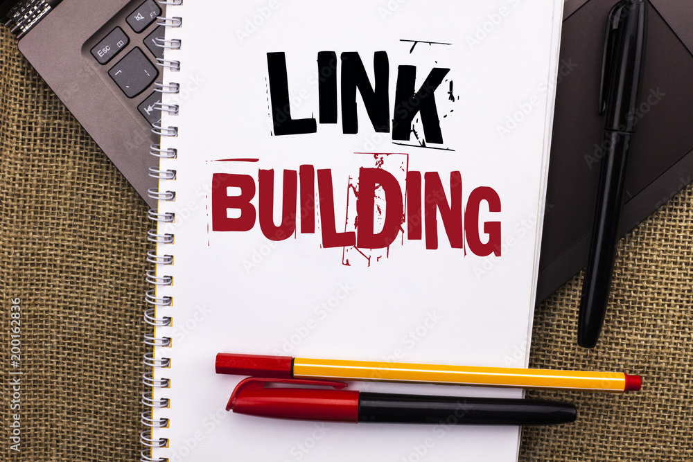 Poster writing note showing link building. business photo showcasing process of acquiring hyperlinks from o