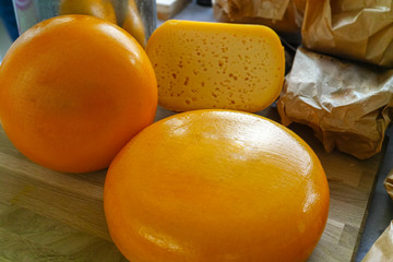 Traditional Dutch cow hard cheese, whole round cheese