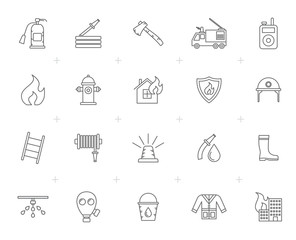 Line firefighter and fire brigade icons - vector icon set