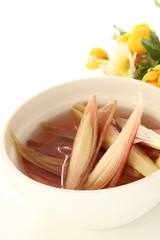 Chopped Myoga ginger in vinegar for pickle cooking image