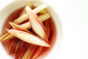 Chopped Myoga ginger in vinegar for pickle cooking image