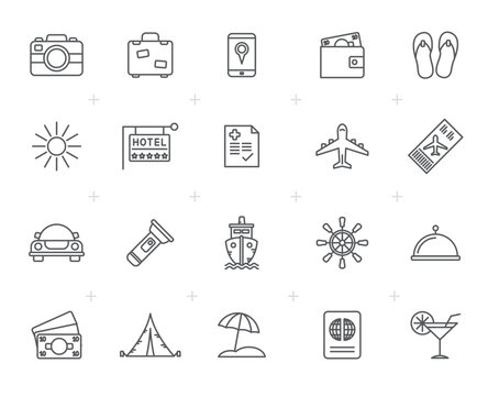 Line Travel, Tourism and trip icons - vector icon set
