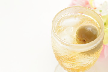 Japanese plum wine and ice cube