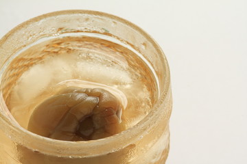 Japanese plum wine and ice cube