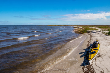 Kayak beached on Pamlico Sound