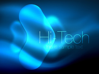 Blurred arrows in dark space. Neon pointers, glass glossy design, abstract shiny techno background, web banner