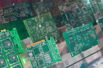 Printed circuit boards on the stand. Electronics