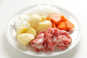 Japanese food ingredient, Shirataki Yam noodles and vegetable for prepared food image