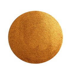 Golden acrylic painted circle. Shining textured gold stain isolated on white background.