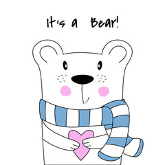 Fototapeta premium Cute poster with polar bear in hand drawn style.