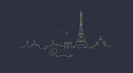 Obraz premium Sylwetka linii pióra Paryż ciemnoniebieski