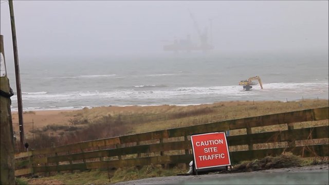 Work at wind turbine's installation. Balemedie, Aberdeenshire, Scotland, UK. April 10th 2018. 