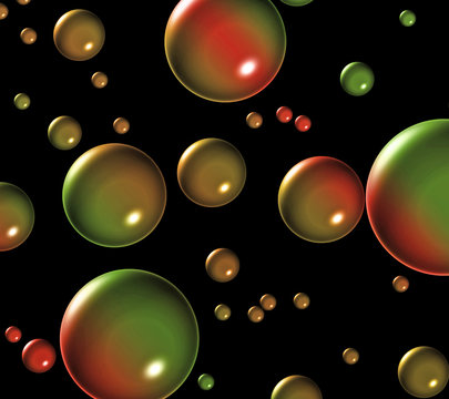 Abstract of round globes floating against a black background
