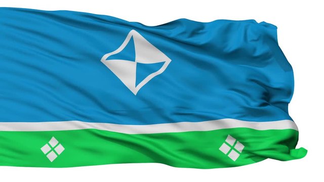 Mirny  flag, city of Russia, realistic animation isolated on white seamless loop - 10 seconds long (alpha channel is included)