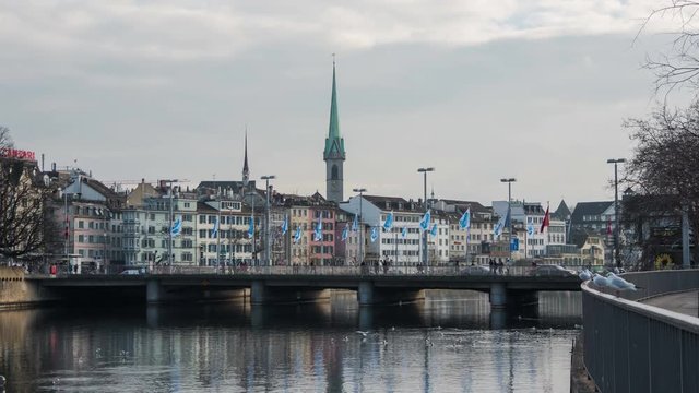 Timelapse view of Quai Bridge in Zurich, Switzerland
