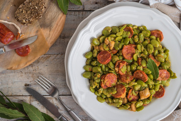 Broad bean with chorizo. Typical portuguese food