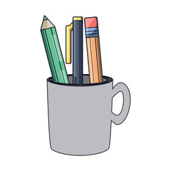 pencil holder with writing tools icon over white background, colorful design. vector illustration