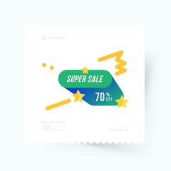 Obraz premium Super sale 70% off discount. Banner template for design advertising and poster on light background with shadow. Flat vector illustration EPS 10