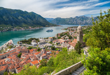 Fototapeta na wymiar Historic town of Kotor with Bay of Kotor in summer, Montenegro