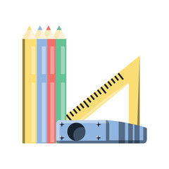 colored pencils with sharpener and squad ruler icon over white background, colorful design. vector illustration