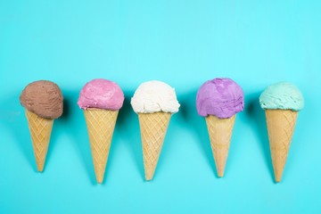 Ice cream cones background, copy space