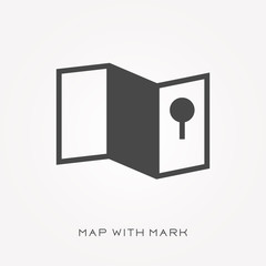 Silhouette icon map with mark