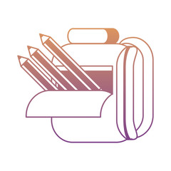 school backpack with colored pencils over white background, colorful design. vector illustration
