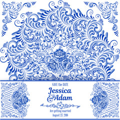Invitation card in Russian painting style gzhel