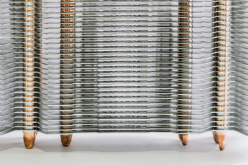 Concept of air cooling of the central processor of a computer Aluminum radiator with copper heat...