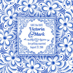 Invitation card in Russian painting style gzhel
