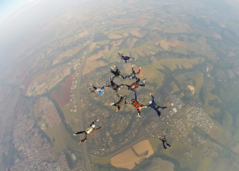 Skydiving meeting friends