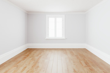 Blank simple interior room background empty white walls corner and white wood floor contemporary,3D...