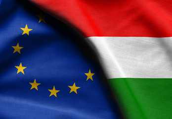 Fototapeta premium Flags of Hungary and european union.