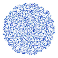 Isolated blue round floral gzhel decoration
