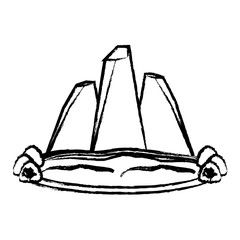 sketch of lake and mountains icon over white background, vector illustration