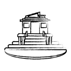 sketch of modern house surrounded by water over white background, vector illustration
