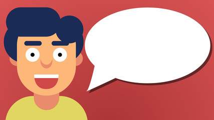 Smiling male Guy Graphics with empty speech bubble red