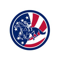 American Jockey Horse Racing USA Flag Icon