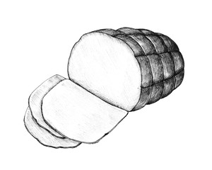 Hand drawn whole ham isolated