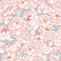 Fototapeta premium Seamless vector background with beautiful pattern of peonies. Romantic background in vintage style.