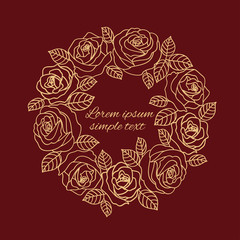 Obraz na płótnie Canvas Burgundy beige outline roses wreath wedding invitation