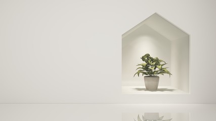 Tree Shop 3d rendering  white background - Triangle space  minimal japanese	